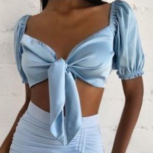 Blue silk knot shirt from Tiger Mist